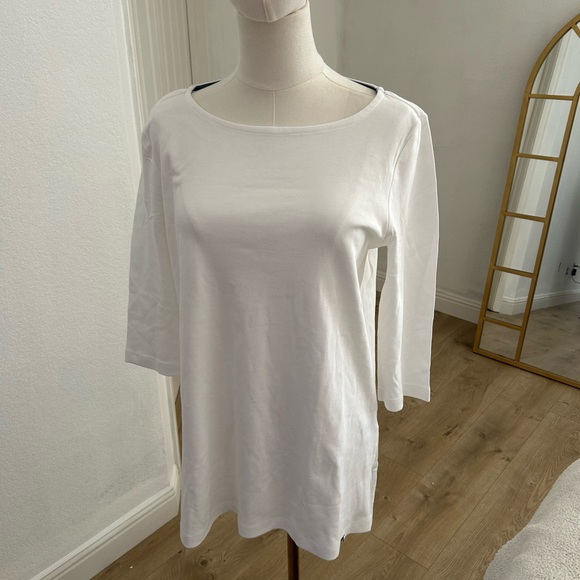 Lands' End 3/4 Sleeve Boat Neck Pima Cotton Tee, White, Size Medium, NWT - Picture 1 of 8